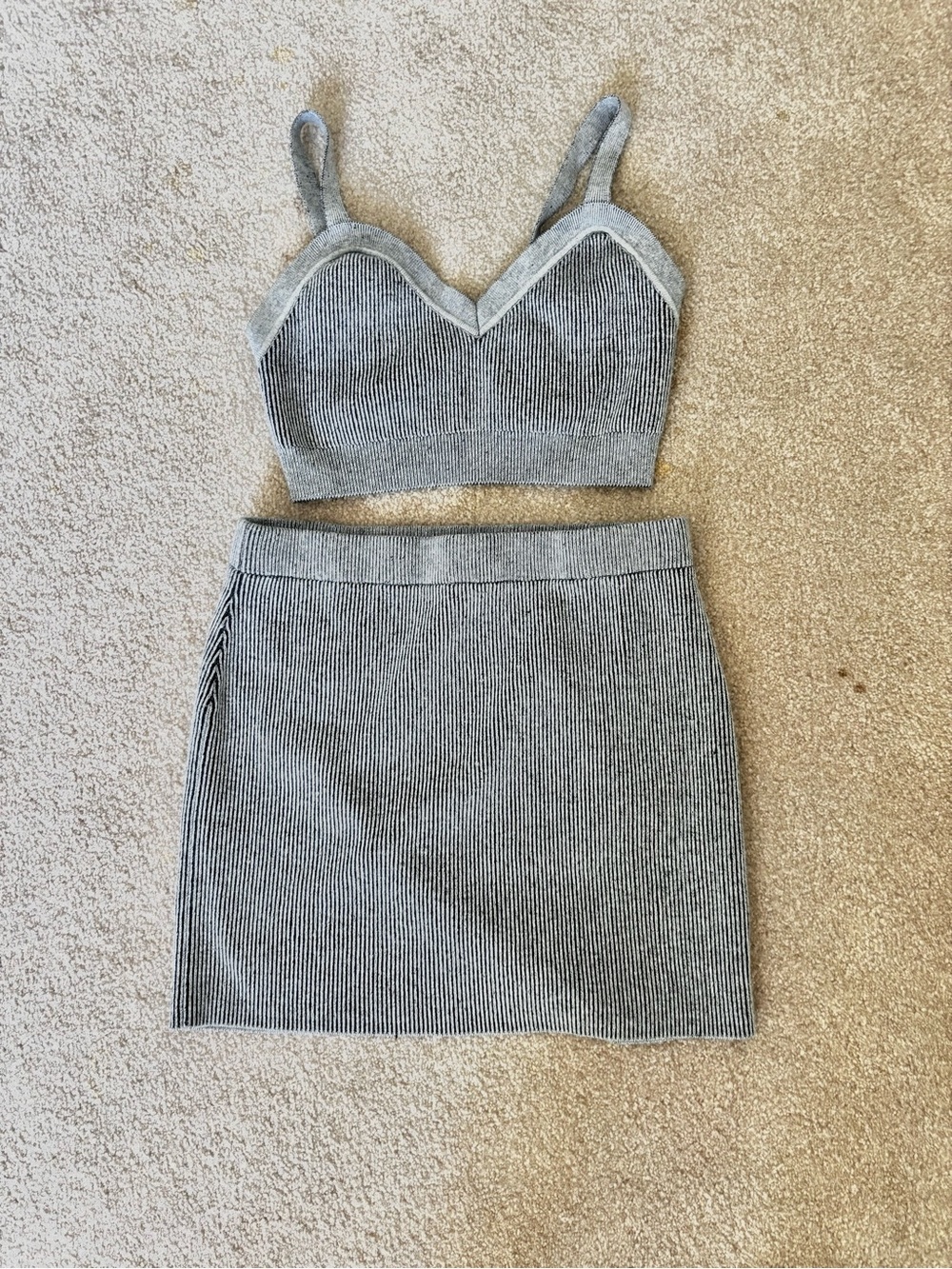 Wild Fable Two-Piece Grey Ribbed Crop Top and Mini Skirt Set Small